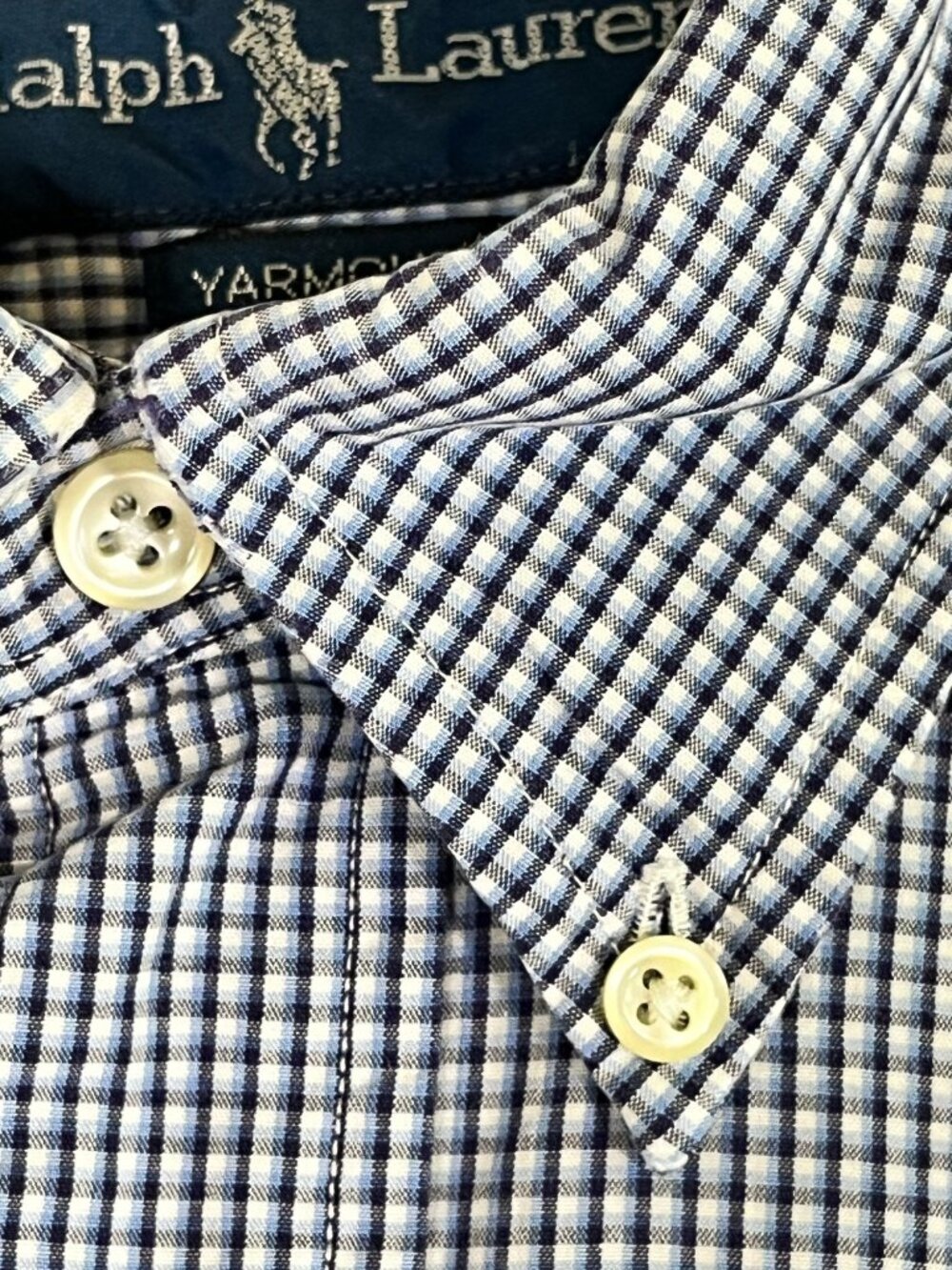 Ralph Lauren Gingham Shirt Blue 15 Resort Preppy Classic Checks Yarmouth - Picture 7 of 8